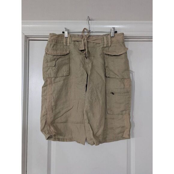 Debbie Shuchat Linen Shorts women's size 10 tan knee length‎ modest Bermuda - Picture 1 of 7